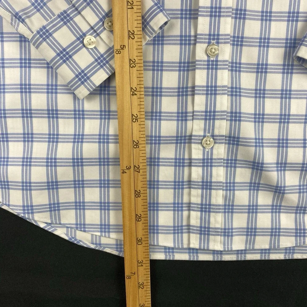 Charles Tyrwhitt Shirt Mens Large Blue/White Checks Slim Fit Non Iron